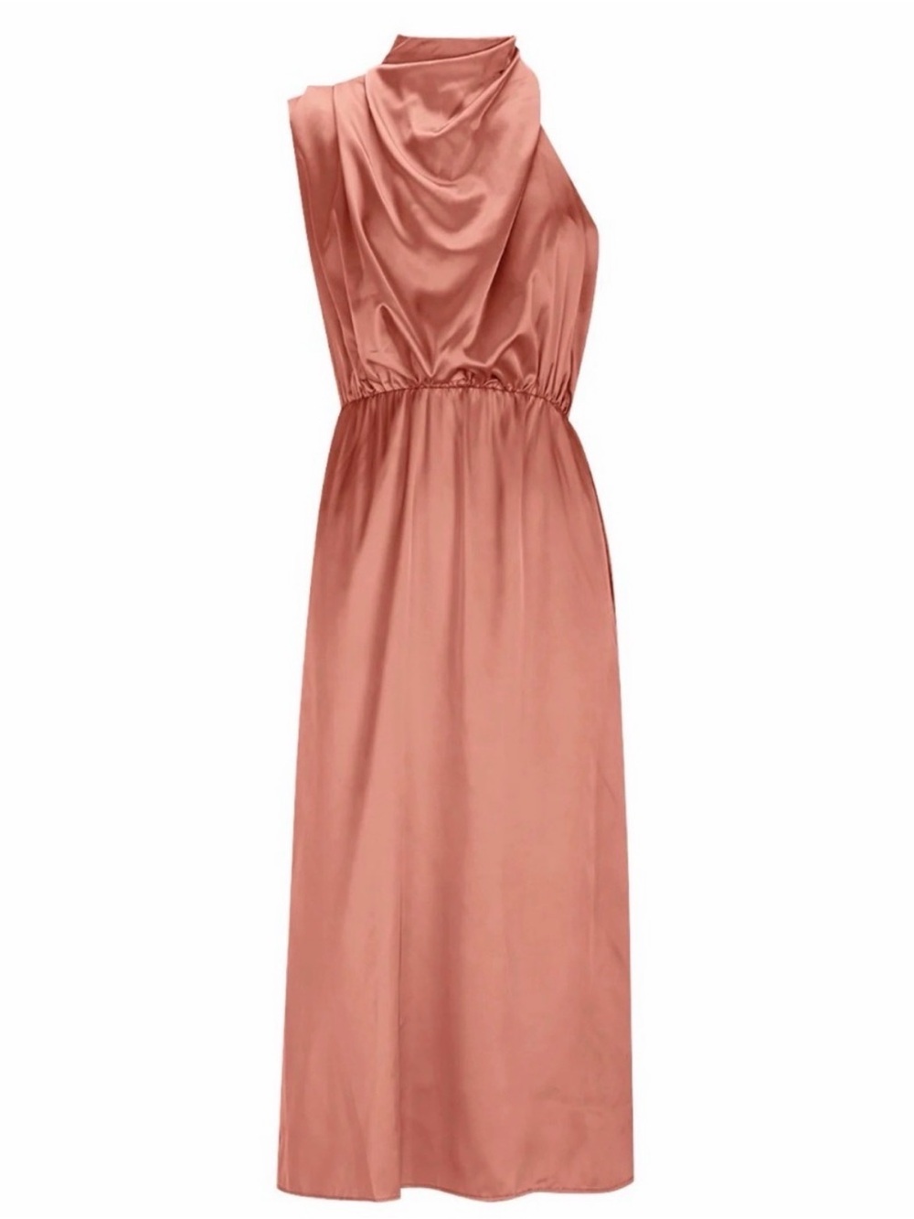 Pretty Garden High-Neck Sleeveless Satin Midi Dress in Dusty Mauve Sz S - Picture 3 of 8